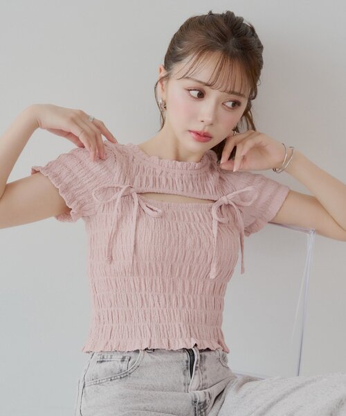 今季リボンTシャツ Chico tシャツ 「6色展開」フロントリボンボレロデザインT