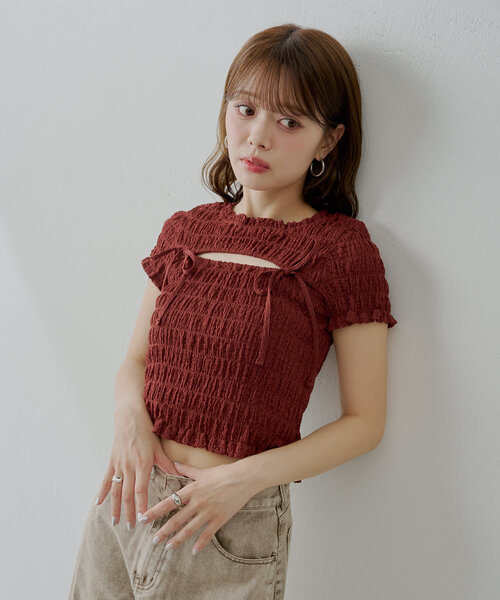 ♡　 バズリアイテム　CHICO タグ付き　フロントリボンボレロデザインT Chico tシャツ 「6色展開」フロントリボンボレロデザインT