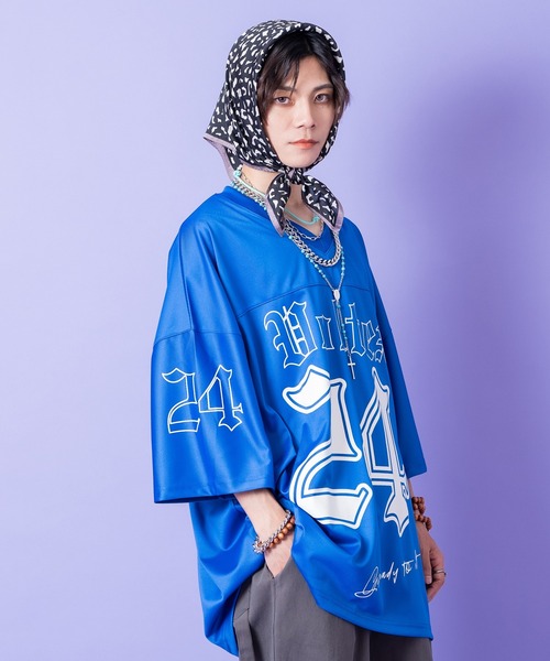 WANIMA フットボールシャツ ブルー 青 L/XL tシャツ a.p.o.v. ストリートフォントナンバリングポリジャージー