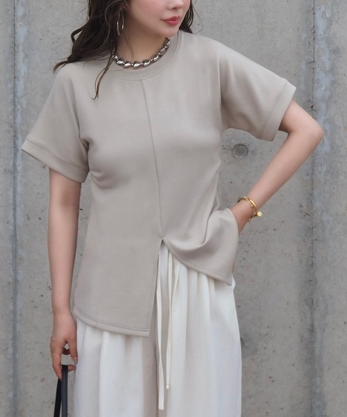 レディースL 半シャツ tシャツ center slit tee /クルーネックセンタースリット半袖 T