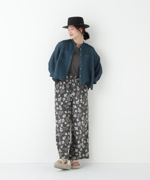 パンツ インドドビーリーフプリントイージーセミワイドパンツ レディース_8