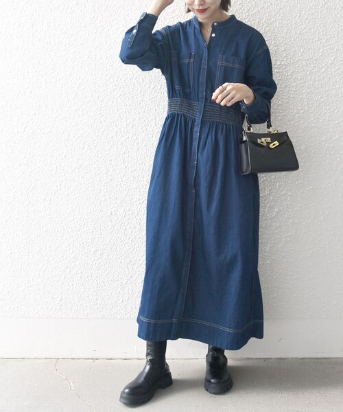 SHIPS any」 長袖ワンピース ONE SIZE ネイビー レディース