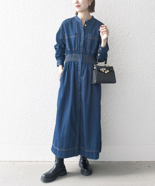 SHIPS any」 長袖ワンピース ONE SIZE ネイビー レディース