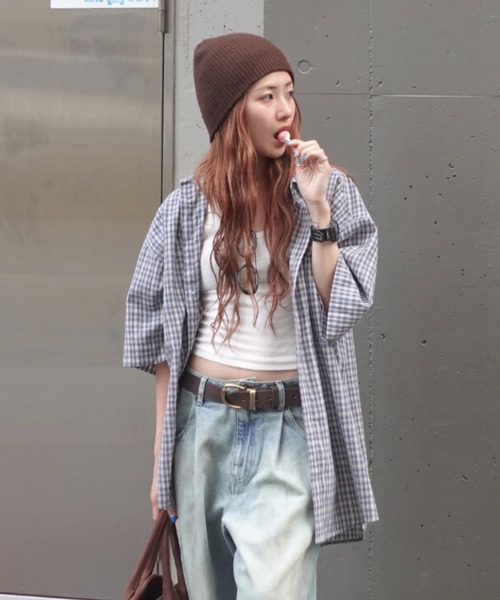 ブラウス シャツ VintageハーフスリーブチェックSH レディース