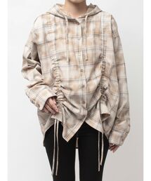 GYDA チェックシャツ GYDA（ジェイダ） ブラウス シャツ GG drawstringフードチェックシャツ