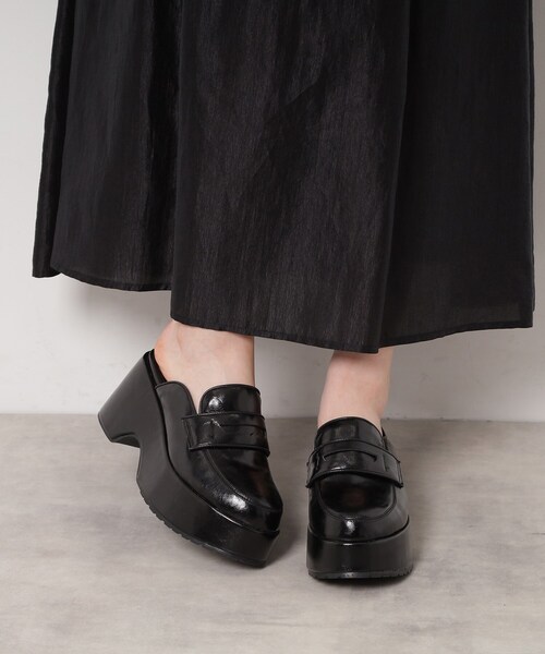 SANDAL ブラック 厚底ローファー ESPERANZA（エスペランサ） サンダル 厚底サボローファー レディース