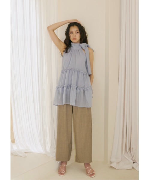 tシャツ sheer check flare top レディース