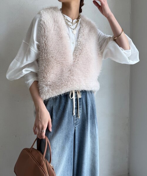 DouDou（ドゥドゥ） ベスト ジレ サイドスナップフェイクカシミヤ