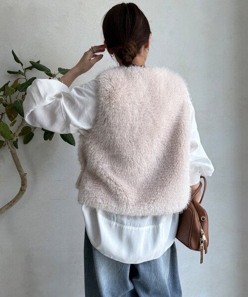 DouDou フェイクカシミヤファーベスト セール】フェイクカシミヤファーベスト（ベスト）｜DouDou（ドゥドゥ