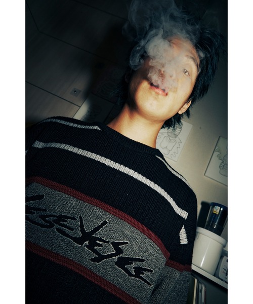 セーター ニット Tenga x Y.E.S Stripe Knit Pullover Black メンズ レディース