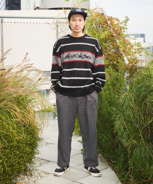セーター ニット Tenga x Y.E.S Stripe Knit Pullover Black メンズ レディース
