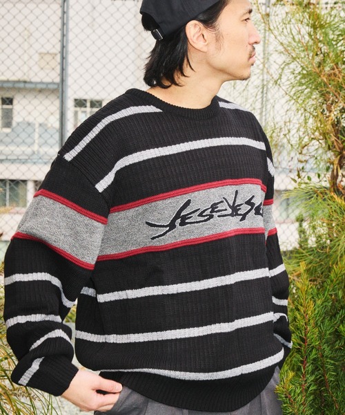 セーター ニット Tenga x Y.E.S Stripe Knit Pullover Black メンズ レディース