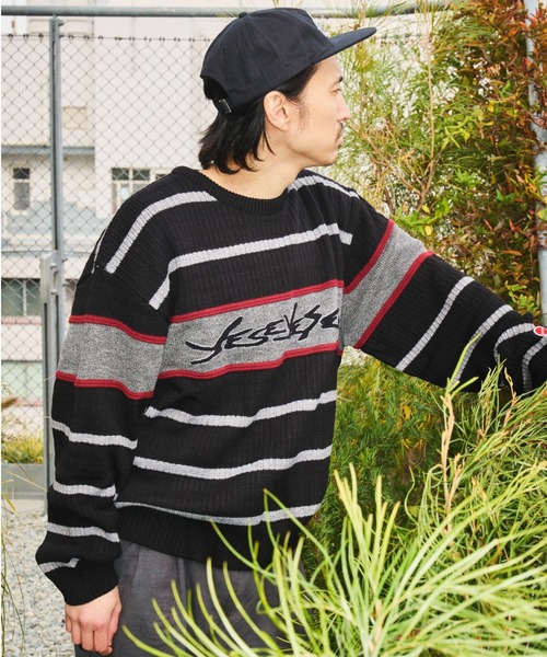 セーター ニット Tenga x Y.E.S Stripe Knit Pullover Black メンズ レディース