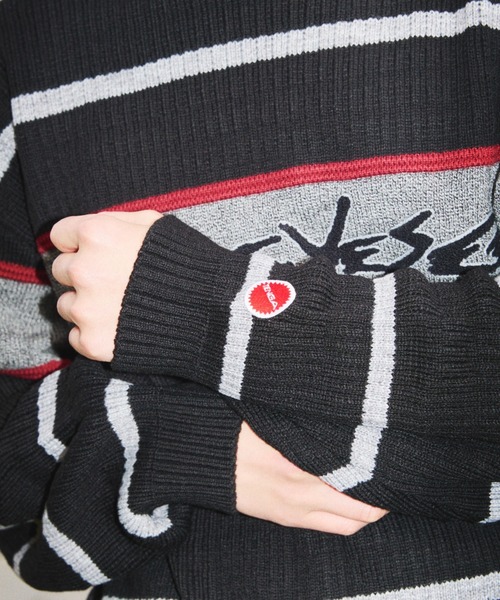 セーター ニット Tenga x Y.E.S Stripe Knit Pullover Black メンズ レディース