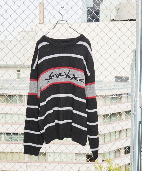 セーター ニット Tenga x Y.E.S Stripe Knit Pullover Black メンズ レディース