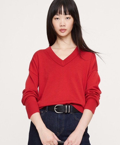 ユニクロ☆ メリノウール Vネック ニット Lサイズ ボルドーレッド UNIQLO - ユニクロ☆ メリノウール Vネック ニット Lサイズ ボルドー
