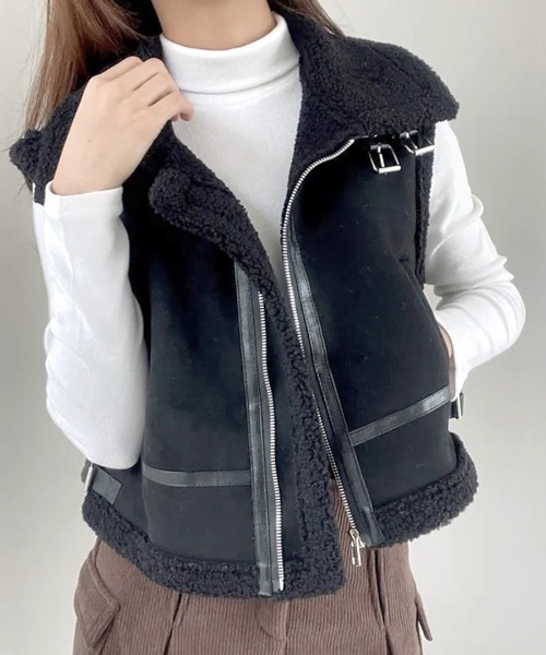 【美品】Sov. リアルムートン ニットベスト ボア　ジレベスト 美品】Sov. リアルムートン ニットベスト ボア ジレベスト - メルカリ