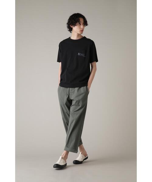 ★新品未使用タグ付★MHL./ROUGH COTTON JERSEY SS 黒 MHL.（エムエイチエル） tシャツ PRINTED COTTON JERSEY (オンライン