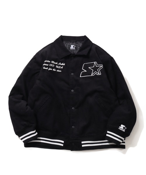 スターター★STARTER 総刺繍 アーチロゴ リブライン スタジャン 黒 L STARTER BLACK LABEL（スターターブラックレーベル） スタジャン