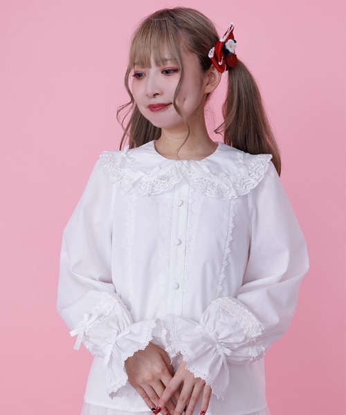 Chalmiere（シャルミエール） ブラウス シャツ プチリボン丸襟ブラウス