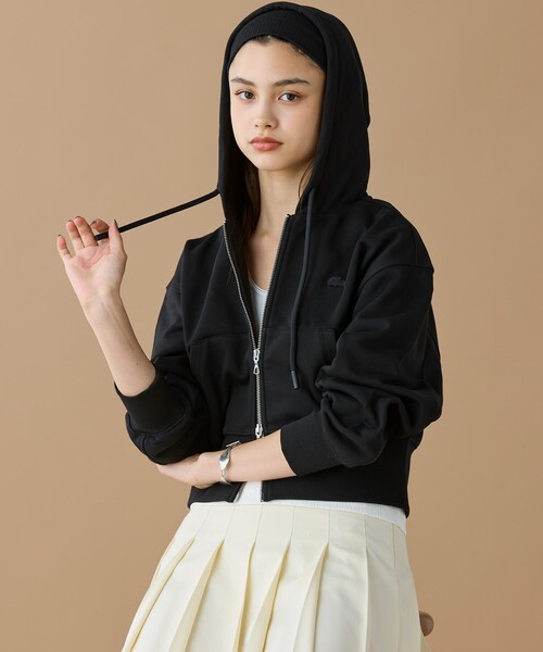 「LACOSTE」 ジップアップパーカー 36 ダークブラウン レディース