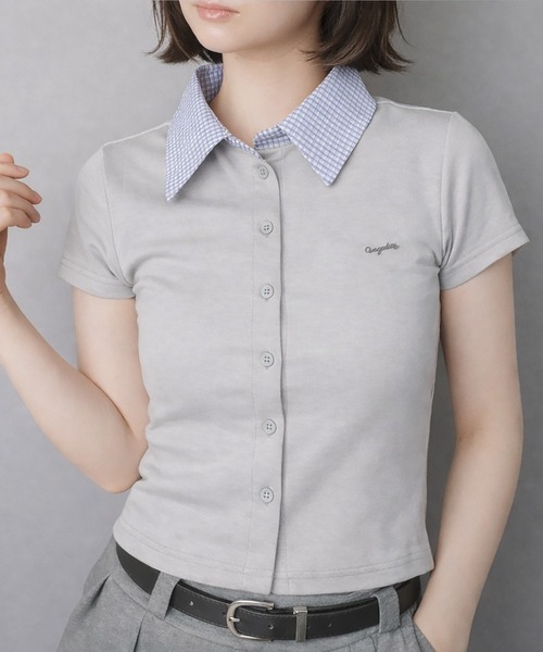 SPINNS（スピンズ） tシャツ フロントボタンカットソー/チェック襟