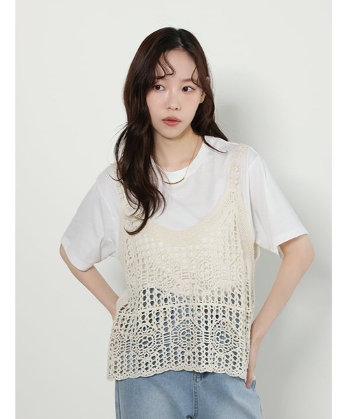 fifth（フィフス） tシャツ 半袖 「2点セット」Tシャツ×かぎ針ビスチェ