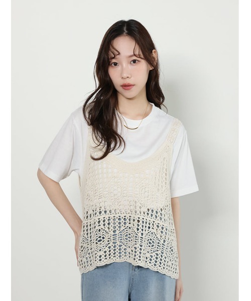 fifth（フィフス） tシャツ 半袖 「2点セット」Tシャツ×かぎ針ビスチェ