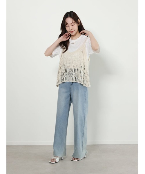   jeans 2点　ビスチェ&白ティービスチェ fifth（フィフス） tシャツ 半袖 「2点セット」Tシャツ×かぎ針ビスチェ