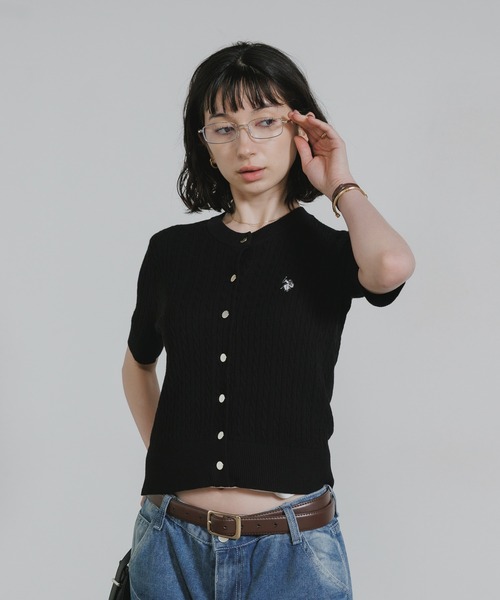 【 期間限定 】U.S. POLO 半袖 カーディガン ブラック Ｌサイズ U.S. POLO ASSN.（ユーエスポロアッスン） カーディガン 半袖 ケーブル