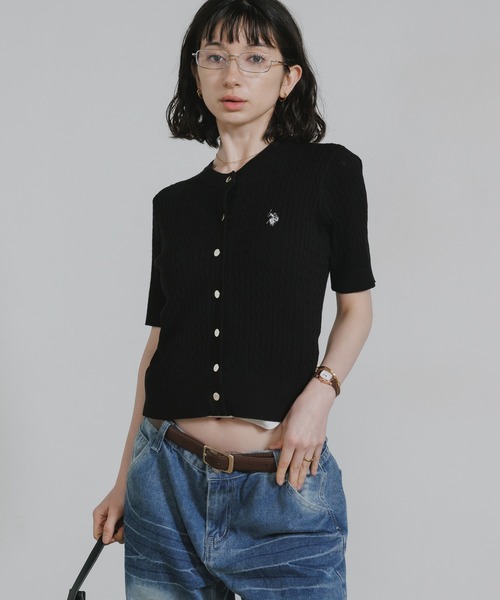 U.S. POLO ASSN.（ユーエスポロアッスン） カーディガン 半袖 ケーブル