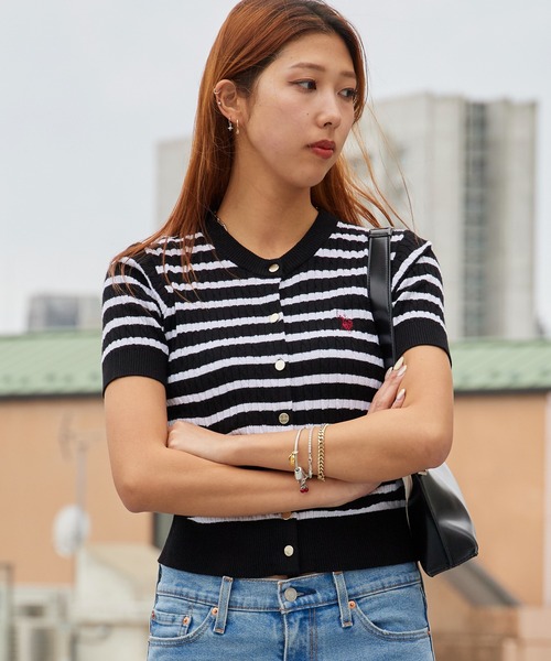 U.S. POLO ASSN.（ユーエスポロアッスン） カーディガン 半袖 ケーブル