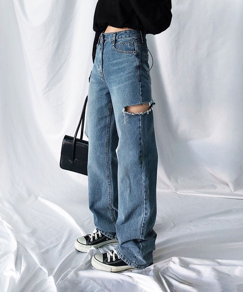 「me+em select」 デニムパンツ SMALL ブルー レディース_画像4