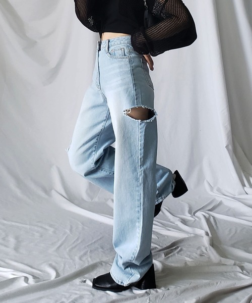 「me+em select」 デニムパンツ SMALL ブルー レディース_画像6