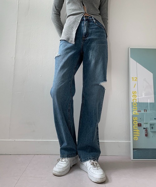 「me+em select」 デニムパンツ SMALL ブルー レディース_画像9