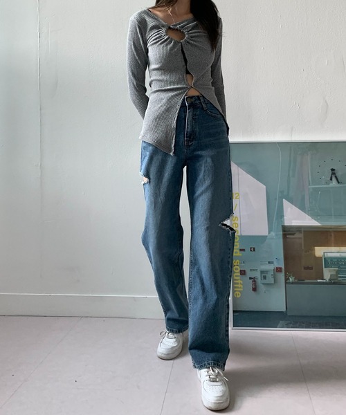 「me+em select」 デニムパンツ SMALL ブルー レディース_画像10