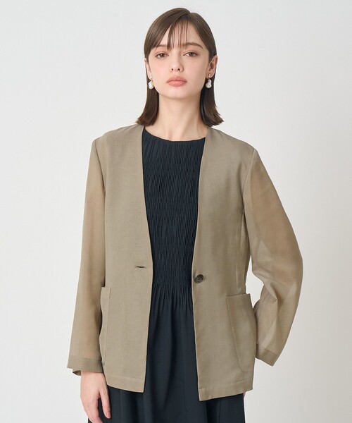 ジャケット ノーカラージャケット オーガンジーノーカラーVジャケット レディース