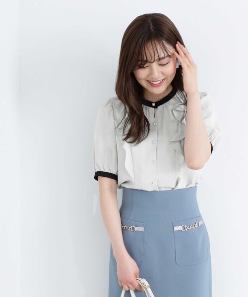 「PROPORTION BODY DRESSING」 半袖ブラウス MEDIUM グレー レディース_画像6