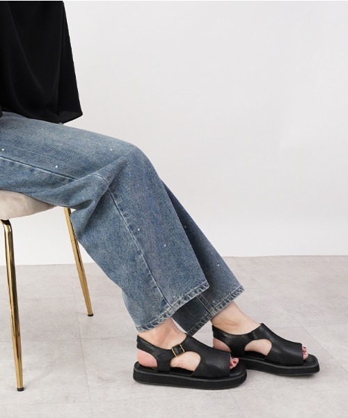 「Piedi Nudi」 「hocco」フラットサンダル 24.0cm ブラック レディース_画像9