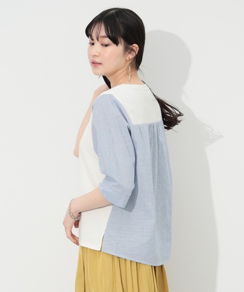 BEAMS HEART tシャツ ワッフル × ストライプ プルオーバー