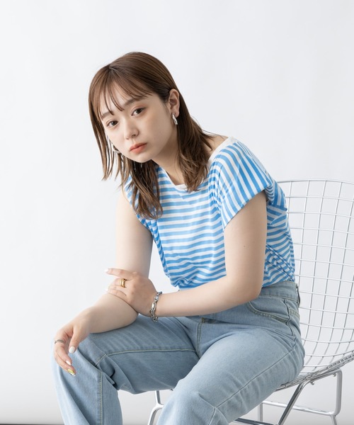 tシャツ 「WOMEN」ボーダーキャップスリーブ Tシャツ レディース tシャツ キャップスリーブボーダーTシャツ レディース