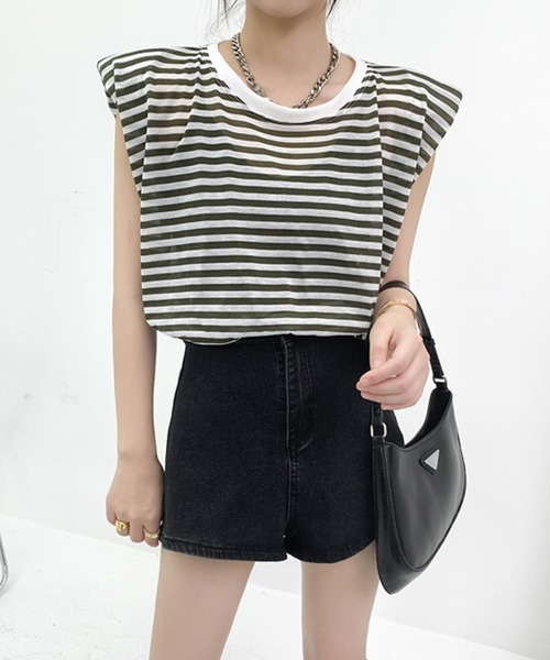 tシャツ 「WOMEN」ボーダーキャップスリーブ Tシャツ レディース tシャツ キャップスリーブボーダーTシャツ レディース