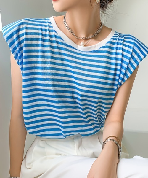 tシャツ 「WOMEN」ボーダーキャップスリーブ Tシャツ レディース tシャツ キャップスリーブボーダーTシャツ レディース