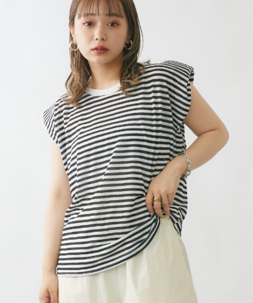 tシャツ 「WOMEN」ボーダーキャップスリーブ Tシャツ レディース tシャツ キャップスリーブボーダーTシャツ レディース