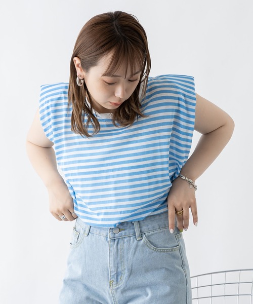 tシャツ キャップスリーブボーダーTシャツ レディース