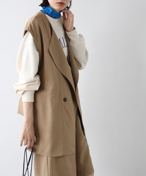 ベスト ジレ 「セットアップ対応」ストレッチダブルクロスジレ レディース green label relaxing ベスト ダブルクロス ペプラム ジレ