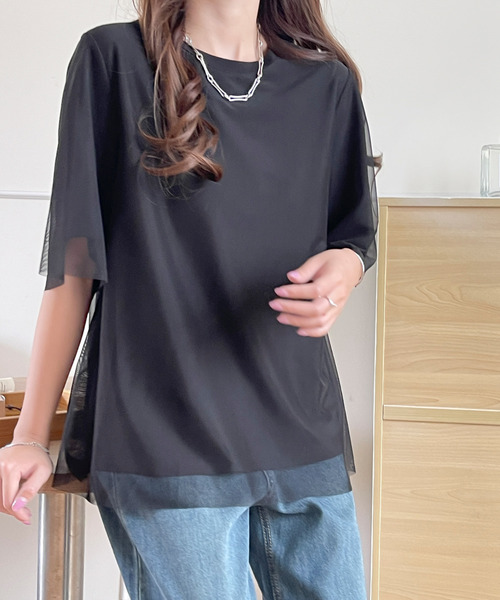 tシャツ バイヤスチュールドッキングＴシャツ レディース tシャツ チュールドッキングTシャツ レディース : ZOZOTOWN