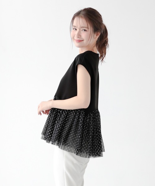Fit more tシャツ ドットチュールドッキングフレンチトップス