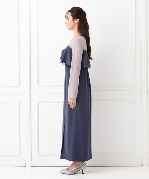 AIMER ドレス アシンメトリーラッフル袖付きIラインパーティー