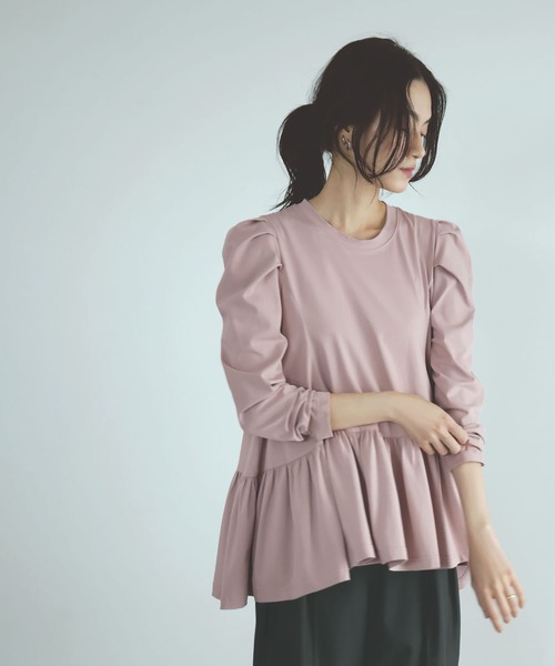 ELFRANK tシャツ ギャザースリーブペプラムトップス レディース